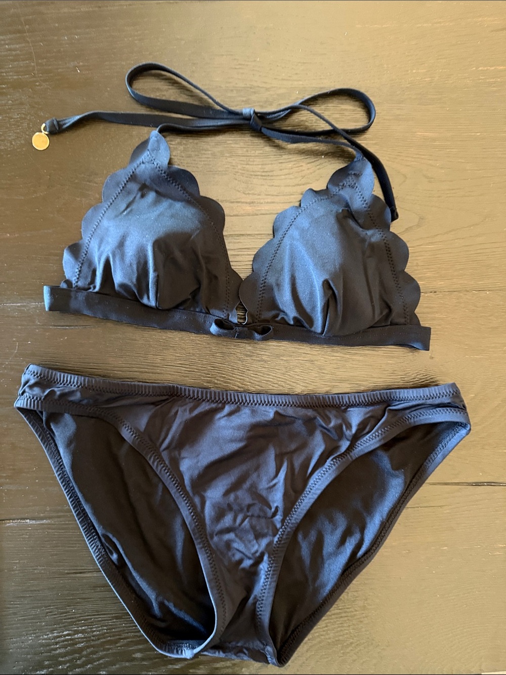 kate spade Black Scallop-Edge Bikini Set